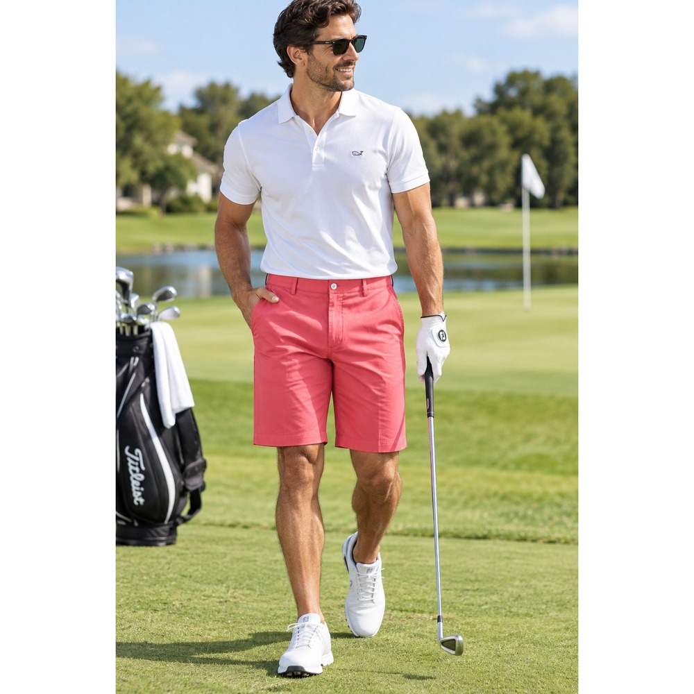 Greg Norman Shark Mens Golf Shorts Coral Pink Performance Stretch Classic Fit 36